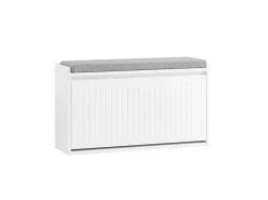 SoBuy Schuhbank Schmal mit Klappe Garderobenbank mit Sitzkissen Weiß FSR98-L-W