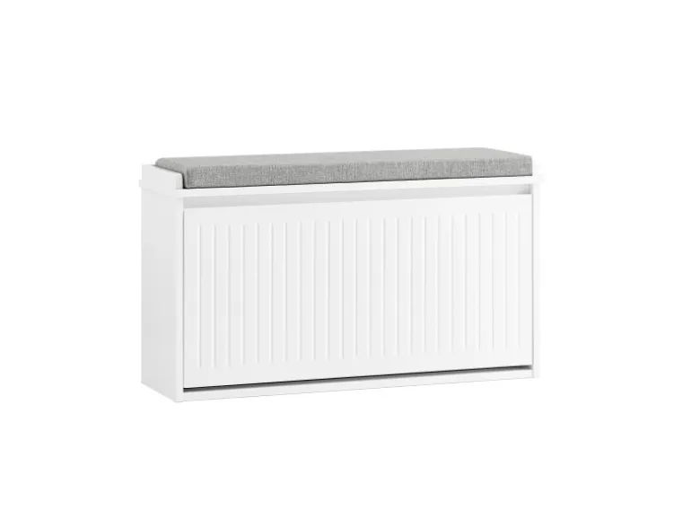 SoBuy Schuhbank Schmal mit Klappe Garderobenbank mit Sitzkissen Weiß FSR98-L-W