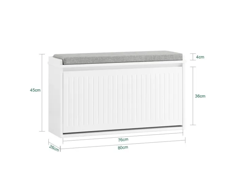 SoBuy Schuhbank Schmal mit Klappe Garderobenbank mit Sitzkissen Weiß FSR98-L-W