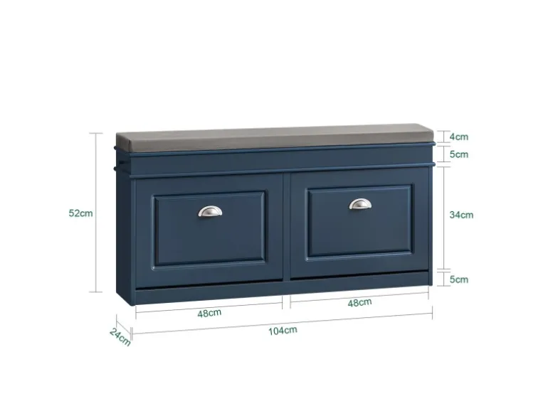 SoBuy Schuhbank Schmal mit 2 Klappen Garderobenbank mit Sitzkissen Blau FSR64-B