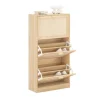 SoBuy Schuhschrank mit 3 Klappen Schuhregal Schuhkommode 60x118x24cm Natur FSR159-N