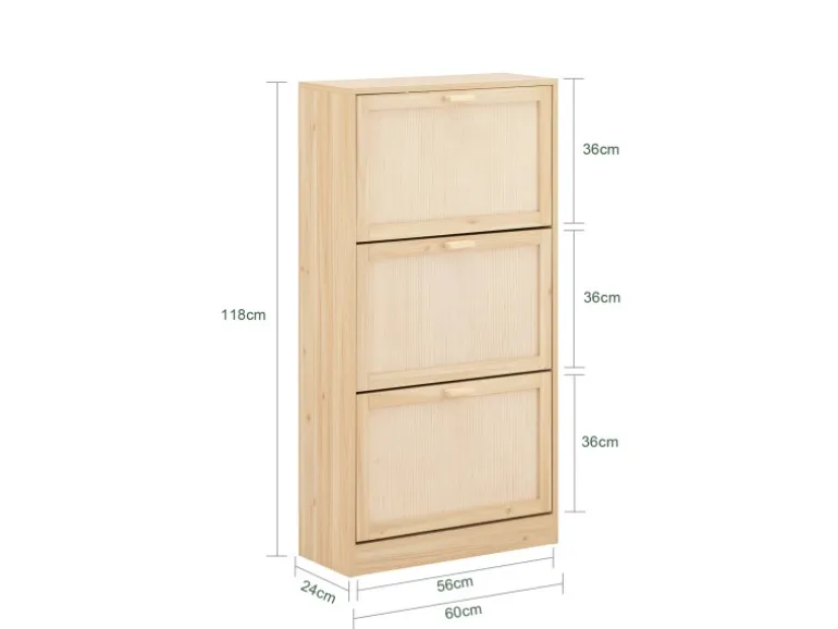 SoBuy Schuhschrank mit 3 Klappen Schuhregal Schuhkommode 60x118x24cm Natur FSR159-N