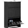 SoBuy Schuhschrank mit 2 Klappen und 1 Schublade Schuhkommode 61x100x26cm Schwarz FSR165-SCH