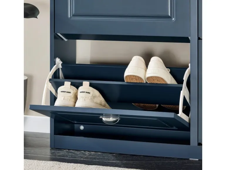 SoBuy Schuhschrank mit 4 Klappen Schuhkommode MDF Schuhregal 105x82x24cm Blau FSR79-B
