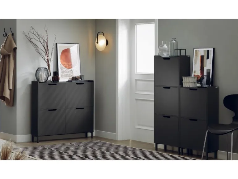 SoBuy Schuhschrank Schmal mit 4 Klappen Schuhkommode 100x91x19cm Schwarz FSR100-SCH