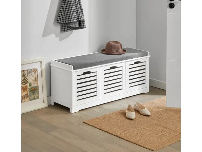 SoBuy Schuhtruhe mit 3 Körben Weiß Holzwerkstoff 105cm FSR23-W