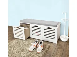 SoBuy Schuhtruhe mit 3 Körben Weiß Holzwerkstoff 105cm FSR23-W