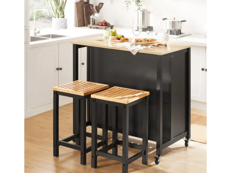 SoBuy Servierwagen mit 2 Ablagen Küchenwagen Küchenregal 98x94x58cm Schwarz FKW74-SCH