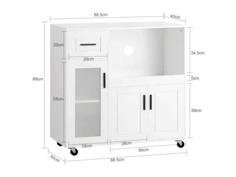 SoBuy Sideboard auf Rollen Küchenwagen Mikrowellenschrank Rollwagen FSB78-W