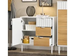 SoBuy Sideboard Küchenschrank Kommode Weiß/Natur 75x76x35cm FSB91-WN