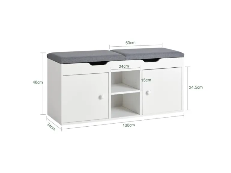 SoBuy Sitzbank mit 2 Sitzkissen und Stauraum PB Weiß FSR96-W