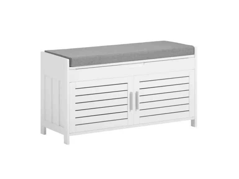 SoBuy Sitzbank mit Stauraum Schuhbank MDF Weiß 90cm FSR102-W