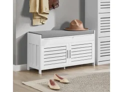 SoBuy Sitzbank mit Stauraum Schuhbank MDF Weiß 90cm FSR102-W