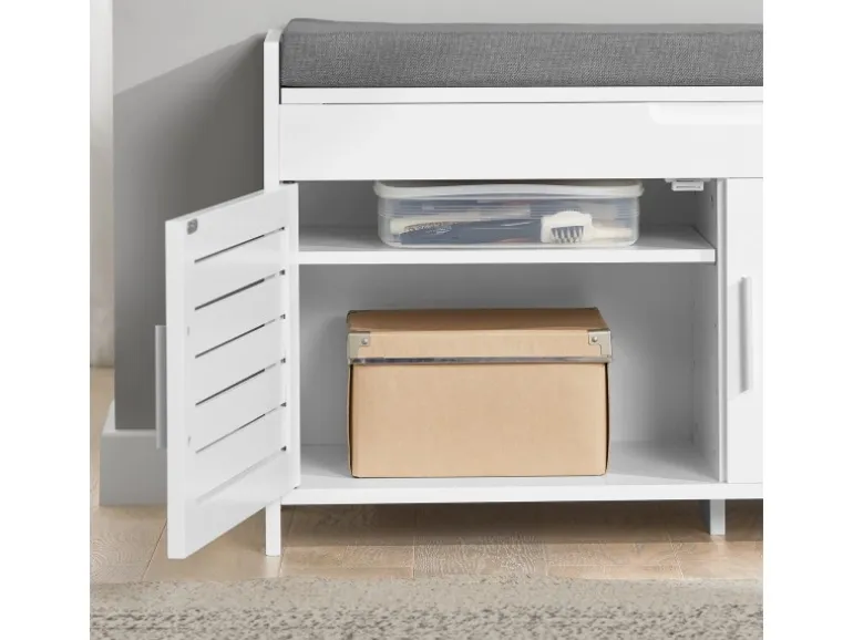 SoBuy Sitzbank mit Stauraum Schuhbank MDF Weiß 90cm FSR102-W