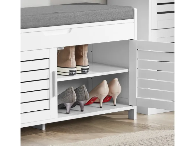 SoBuy Sitzbank mit Stauraum Schuhbank MDF Weiß 90cm FSR102-W