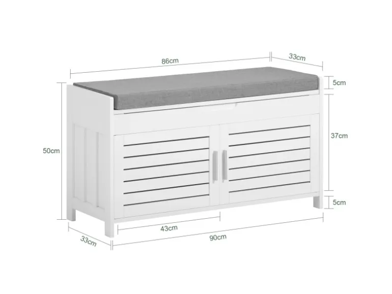SoBuy Sitzbank mit Stauraum Schuhbank MDF Weiß 90cm FSR102-W
