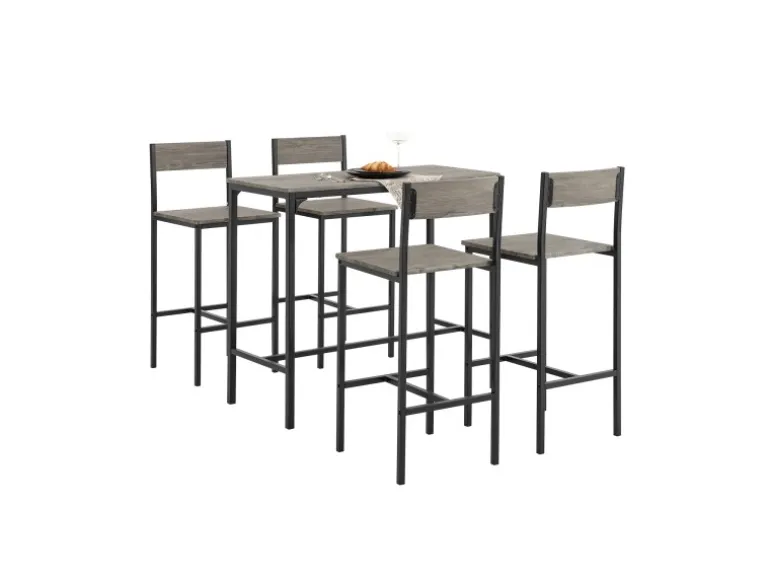 SoBuy Sitzgruppe mit 4 Hockern Holz Metall Natur Schwarz OGT14-N
