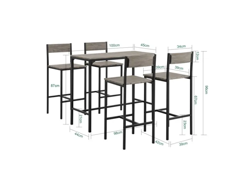 SoBuy Sitzgruppe mit 4 Hockern Holz Metall Natur Schwarz OGT14-N