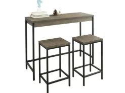 SoBuy 3-teilig Bartisch mit 2 Barhockern Esszimmer MDF Metall Natur OGT30-N