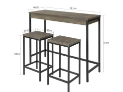 SoBuy 3-teilig Bartisch mit 2 Barhockern Esszimmer MDF Metall Natur OGT30-N