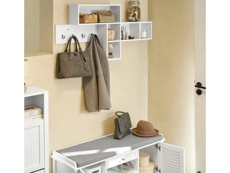 SoBuy Wandgarderobe Flurgarderobe Kleiderhaken Hängeregal mit 4 Haken Weiß FHK17-W