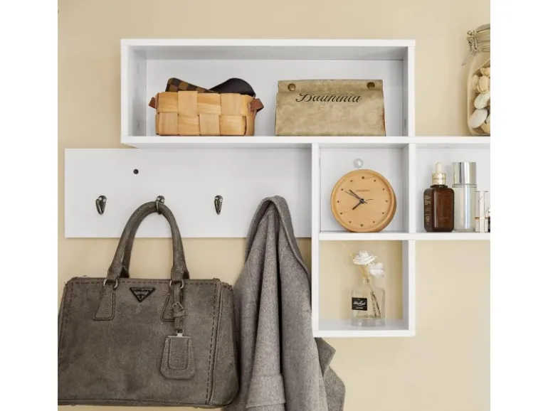 SoBuy Wandgarderobe Flurgarderobe Kleiderhaken Hängeregal mit 4 Haken Weiß FHK17-W