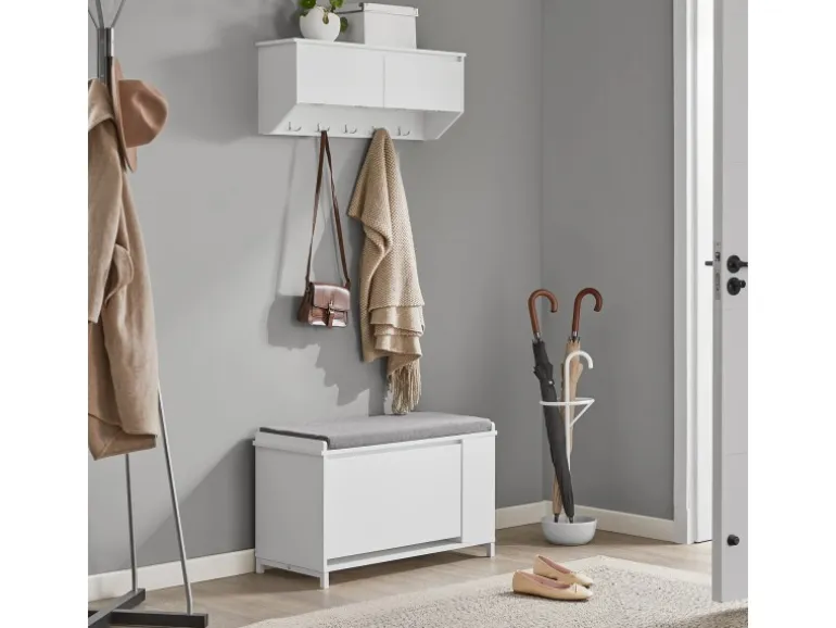 SoBuy Wandgarderobe mit 2 Klappen und 5 Haken MDF Weiß FHK24-W