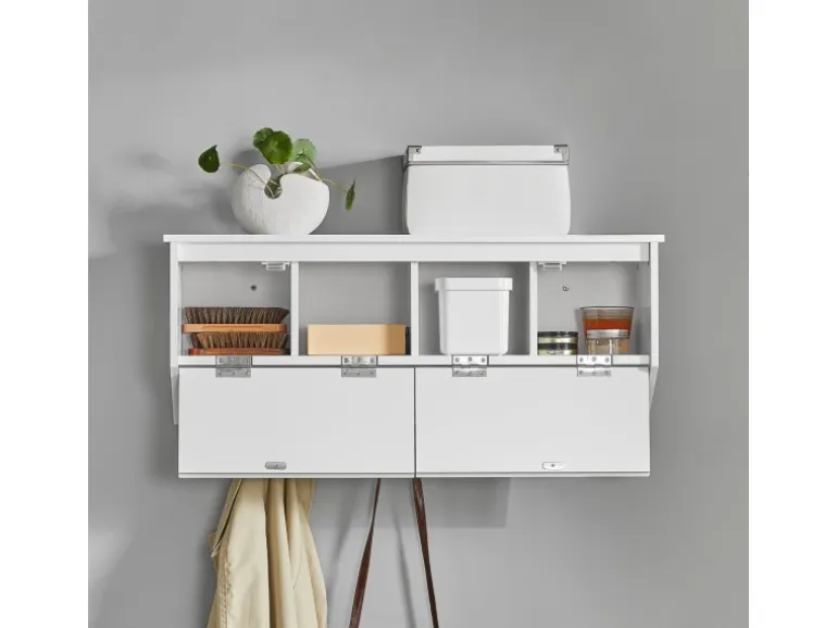 SoBuy Wandgarderobe mit 2 Klappen und 5 Haken MDF Weiß FHK24-W