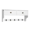 SoBuy Wandgarderobe mit 2 Schubladen und 5 Haken Holz Weiß FRG178-W