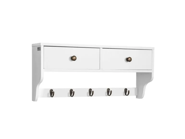 SoBuy Wandgarderobe mit 2 Schubladen und 5 Haken Holz Weiß FRG178-W
