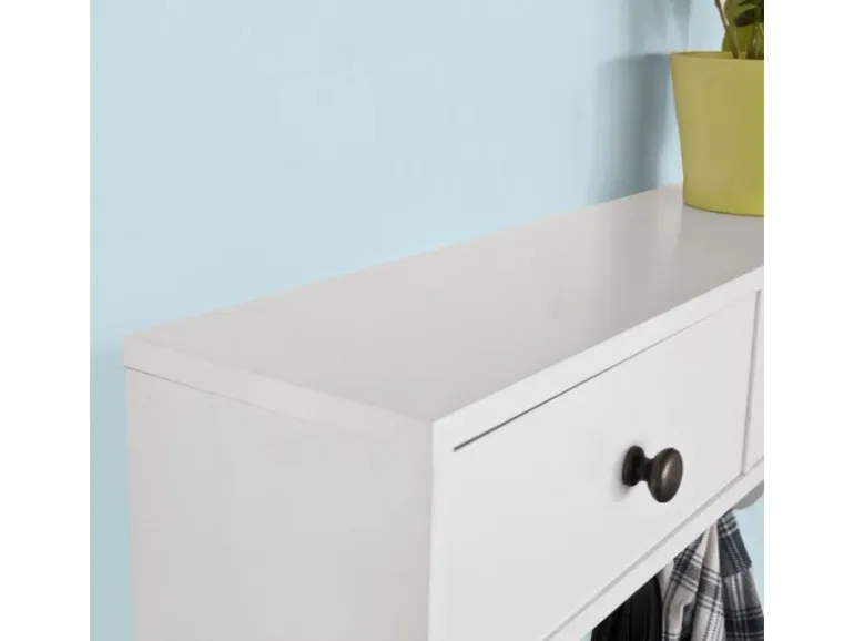 SoBuy Wandgarderobe mit 2 Schubladen und 5 Haken Holz Weiß FRG178-W