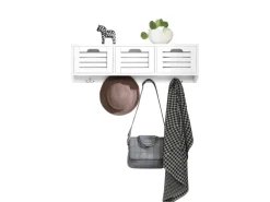 SoBuy Wandgarderobe mit 3 Körben und 4 Haken MDF Weiß FHK19-W