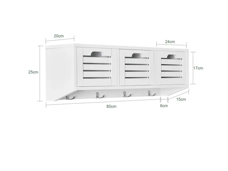 SoBuy Wandgarderobe mit 3 Körben und 4 Haken MDF Weiß FHK19-W