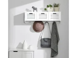 SoBuy Wandgarderobe mit 3 Körben und 4 Haken MDF Weiß FHK19-W