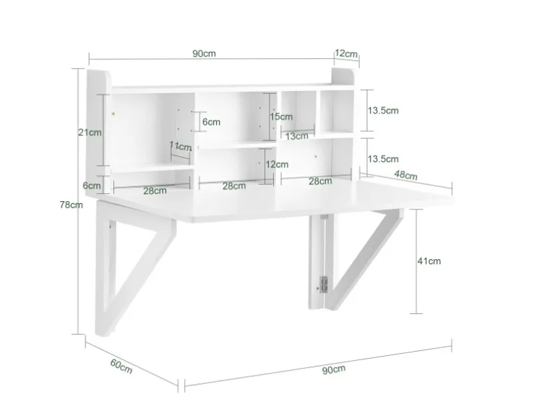 SoBuy Wandklapptisch mit integriertem Regal MDF Weiß FWT07-II-W