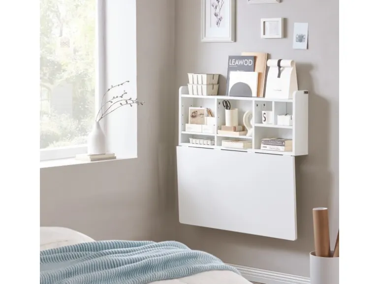 SoBuy Wandklapptisch mit integriertem Regal MDF Weiß FWT07-II-W