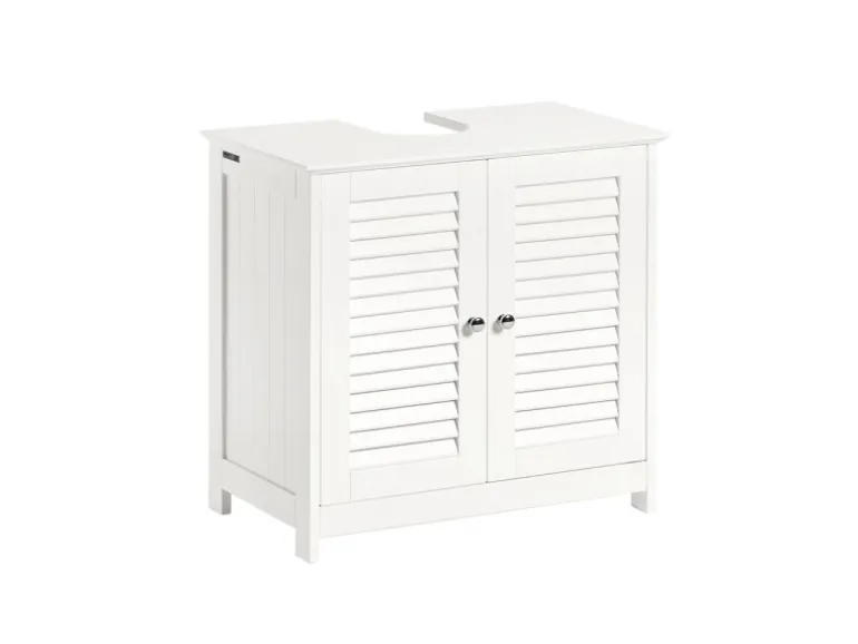 SoBuy Waschbeckenunterschrank Badschrank mit 2 Lamellentüren MDF 60x58x35cm Weiß FRG237-W