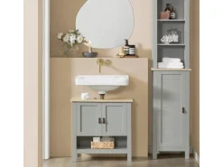 SoBuy Waschbeckenunterschrank Badschrank mit 2 Türen und 1 Fach 60x60x30cm Grau BZR69-HG