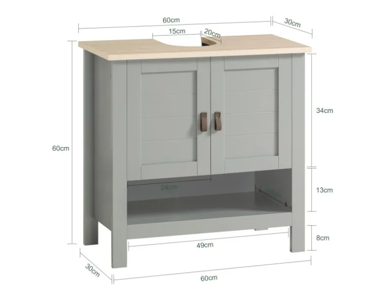 SoBuy Waschbeckenunterschrank Badschrank mit 2 Türen und 1 Fach 60x60x30cm Grau BZR69-HG