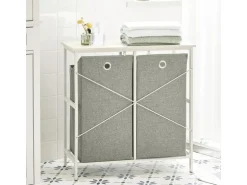 SoBuy Wäscheschrank mit 2 abnehmbaren Wäschesäcken Metall Vlies Grau BZR57-W