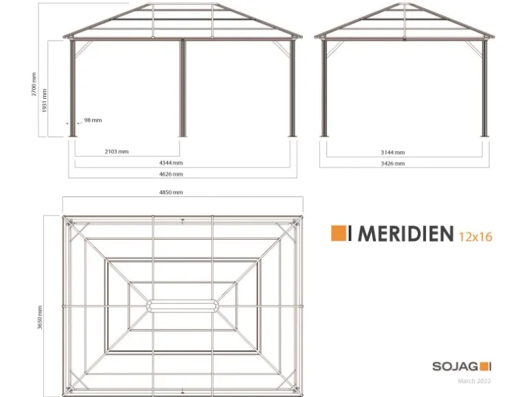 Sojag Pavillon Meridien 12 x 16 Anthrazit 365 cm x 485 cm x 270 cm