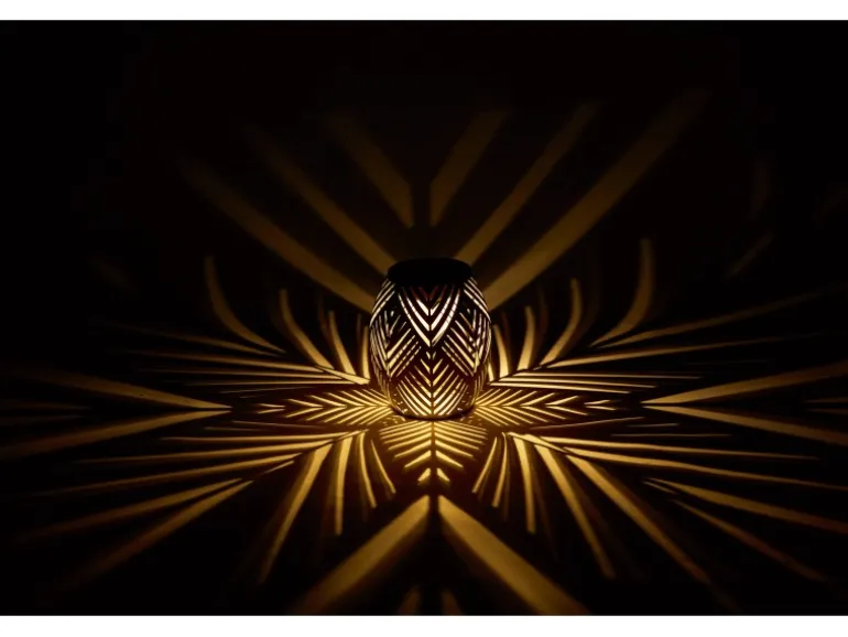 Solar-Tischleuchte Blatt-Muster LED Sand Ø 12,5 cm x 15 cm