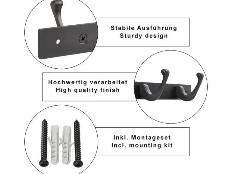SOTECH Blackline FORTE Hakenleiste 345 mm mit 4 Haken Schwarz Pulverbeschichtet