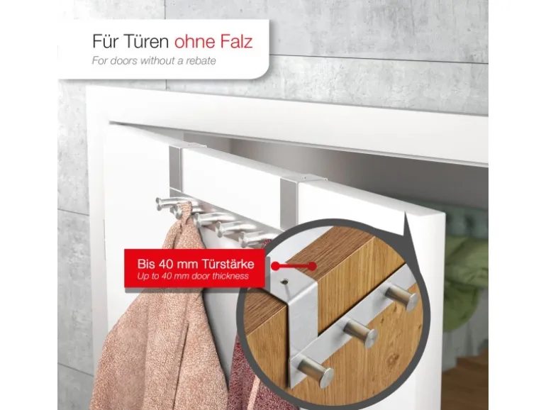 SOTECH Türgarderobe LINEA II Edelstahl Gebürstet mit 6 Haken für 40 mm Türen Ohne Falz