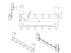 SOTECH Türgarderobe LINEA I Edelstahl Gebürstet mit 6 Haken für Türen mit Falz max. 16 mm