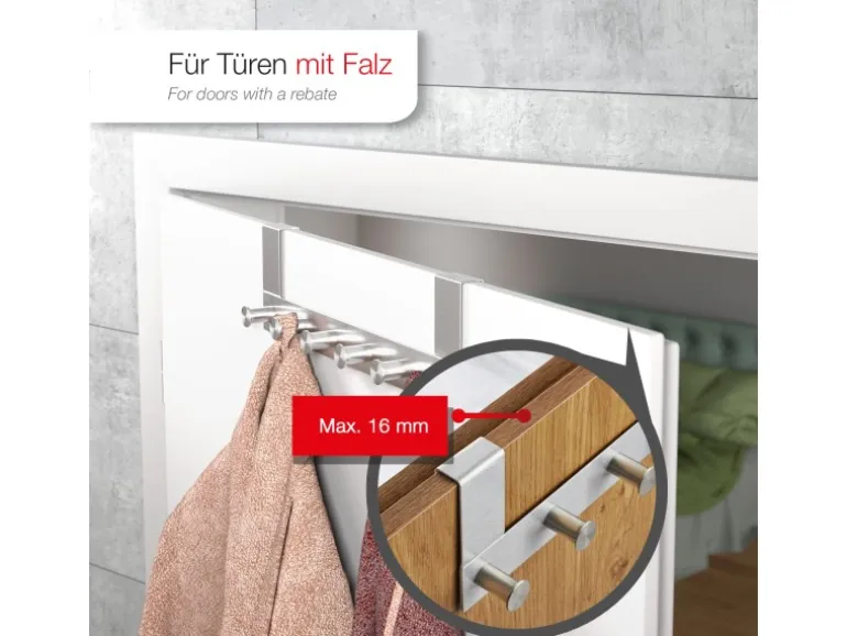 SOTECH Türgarderobe LINEA I Edelstahl Gebürstet mit 6 Haken für Türen mit Falz max. 16 mm