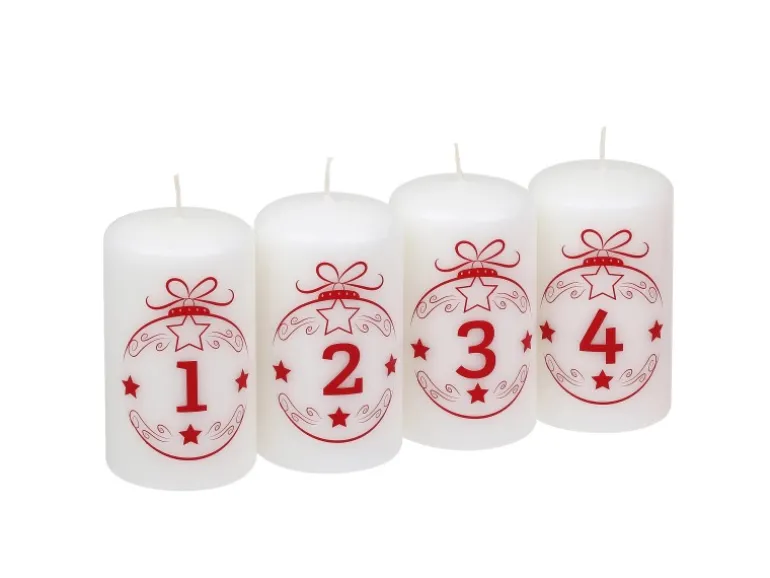 Steinhart Stumpenkerze Advent Balls 1 - 4 Weiß Ø 5,7 cm x 10 cm 4er Riegel