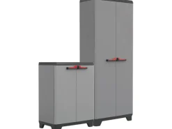 Stilo 2er-Set Kunststoffschrank hoch und niedrig Grau-Schwarz