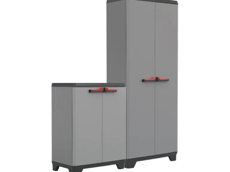 Stilo 2er-Set Kunststoffschrank hoch und niedrig Grau-Schwarz