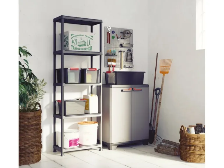 Stilo Kunststoffschrank niedrig Grau-Schwarz